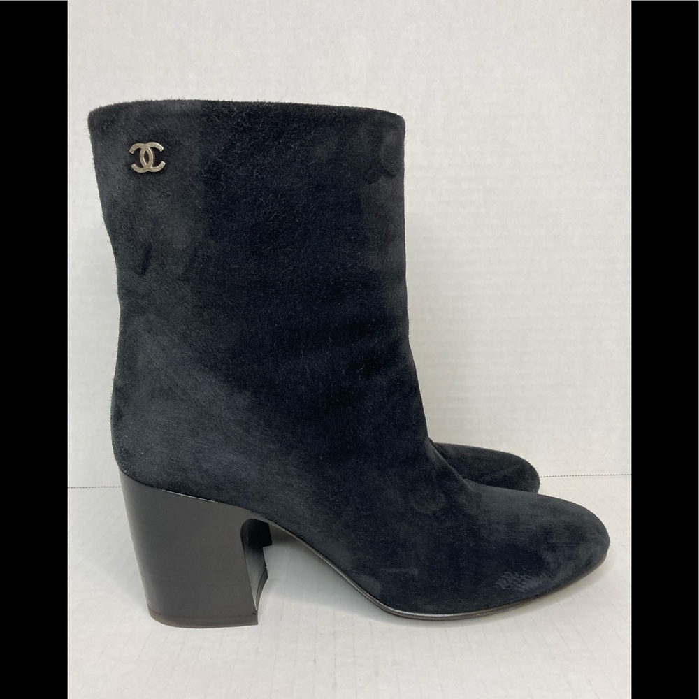 Chanel black suede calfskin boots